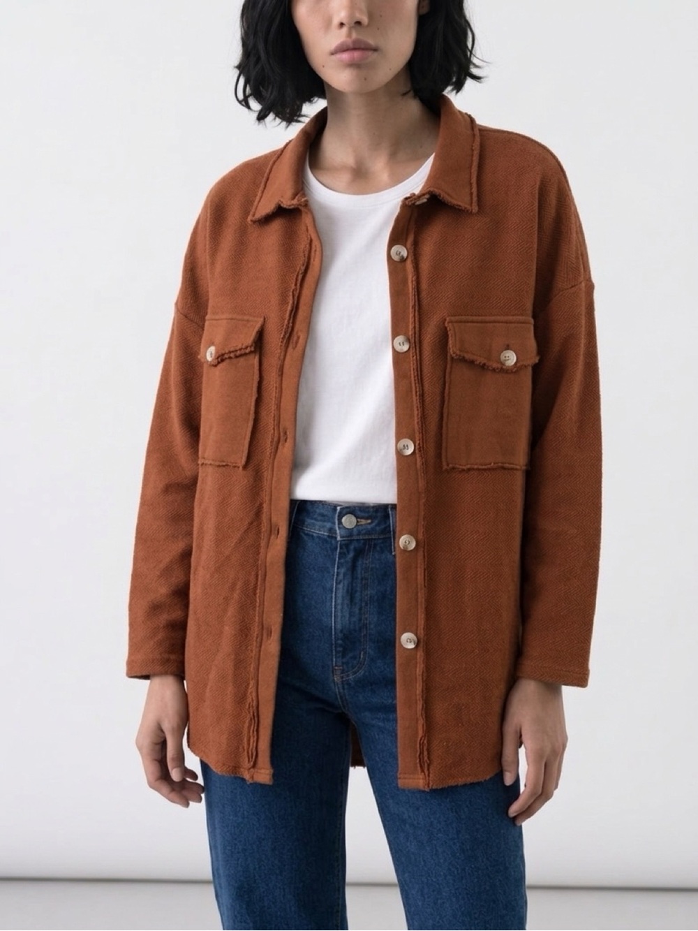 Rust Button-Front Shacket